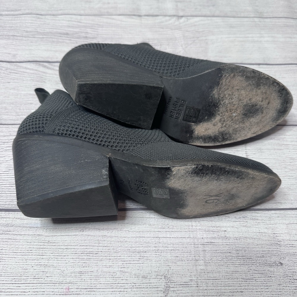 Eileen Fisher Graphite Stretch Knit Stack Heel Bootie Women Size 9.5 Minimalist - Picture 6 of 6